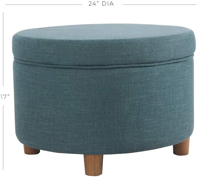 Homepop Home Decor | Upholstered Round Storage Ottoman | Ottoman with Storage for Living Room & Bedroom (Teal Linen) Large