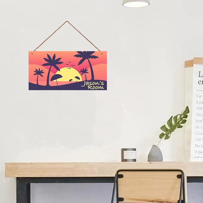 Personalized Signs Sunset Sign Ocean Island Wall Art Decoration Exquisite Decorative Signs Custom Name for Kids Room Wall Art Decor Coconut Tree Nursery Decor For Boys Bedroom