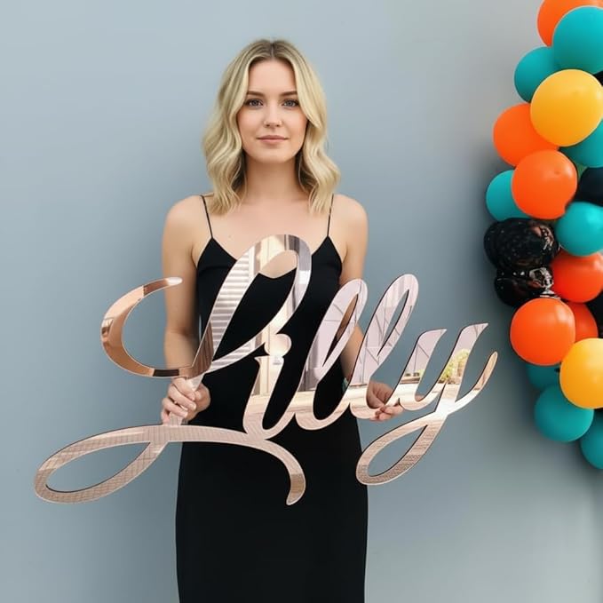 Large Custom Mirror Name Sign for Wall, Handmade Professsional 3D Laser Cut Custom Acrylic Name Sign Personalized for Bedroom, Man Cave Business Party Home Wedding Birthday Christmas Gift
