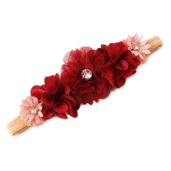 Baby Girl Floral Headband Nylon Flower Crown Elastic Hairband 3pcs Hair Accessories Gift for Girls (shengdan-2)