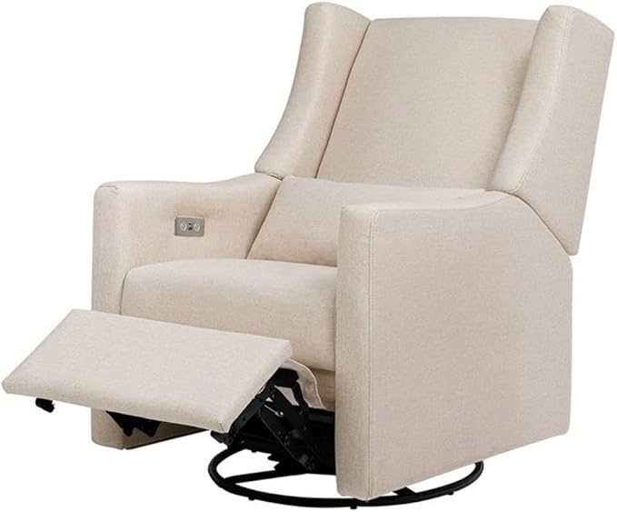 Babyletto Kiwi Electronic Power Recliner and Swivel Glider with USB Port in Performance Beach Eco-Weave, Water Repellent & Stain Resistant, Greenguard Gold and CertiPUR-US Certified