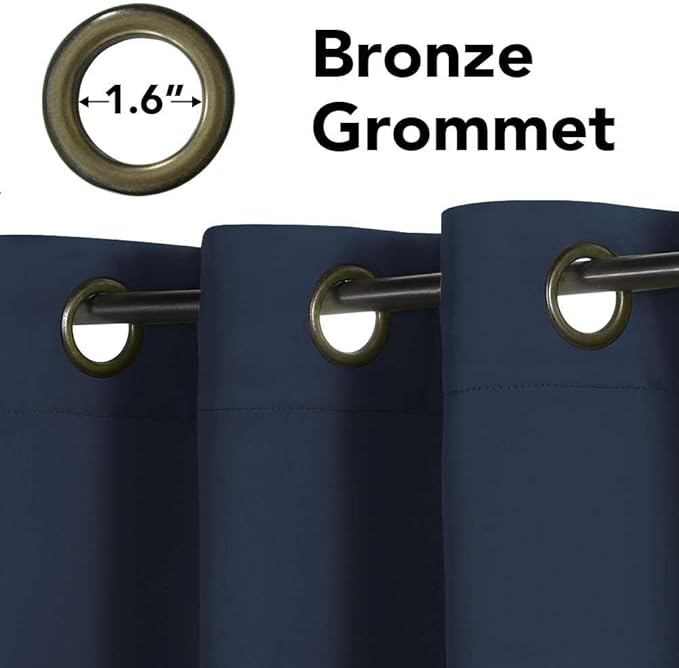 H.VERSAILTEX Premium Blackout Room Darkening Innovated Microfiber Home Fashion Navy Curtain Panels,Antique Grommet,52 by 96 - Inch - Set of 2