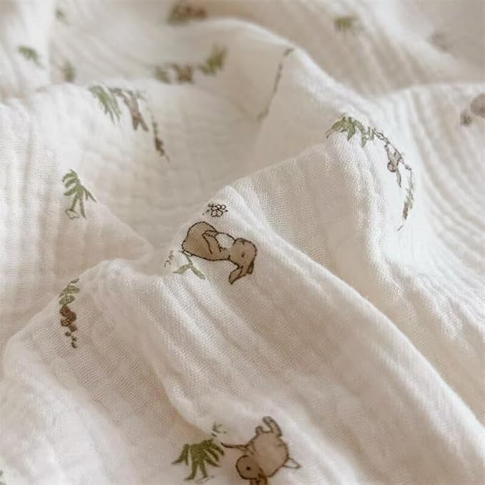BuLuTu Gray Rabbit Pattern Cotton Muslin Toddler Blanket Large Crib Quilt Soft Breathable Toddler Bed Blankets Baby Boys Girls Swaddle Blankets, All Seasons, 47"x51"