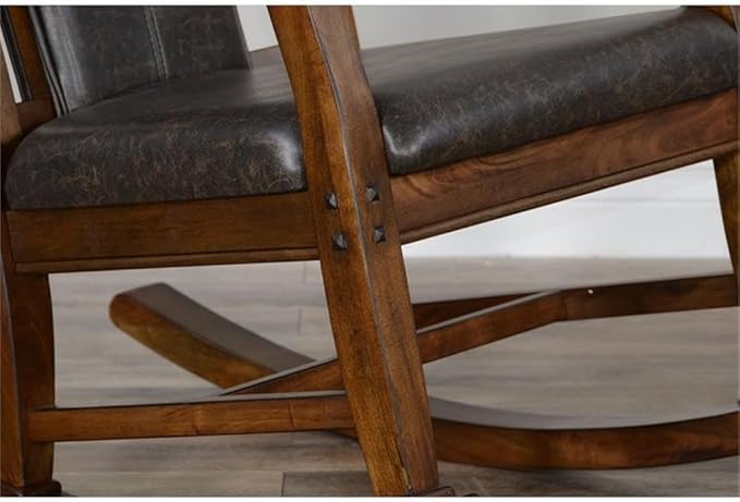 Pemberly Row Farmhouse Mahogany Wood Rocking Chair in Dark Brown