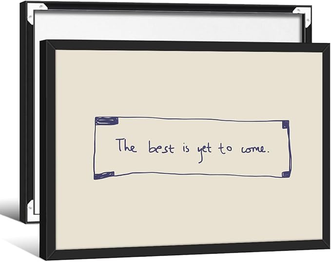 The Best Is Yet To Come Wall Art Blue and White Inspirational Affirmations Quotes Poster 08x10 inch Black Framed Funky Minimalist Horizontal Canvas Prints for Living Room Dorm Wall Decor