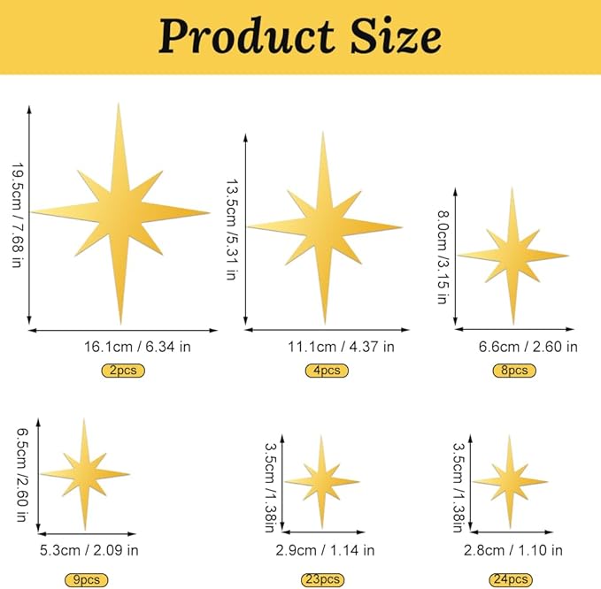71 Pcs Gold Star Stickers, 3D Acrylic DIY Star Mirror Wall Stickers Decor, Removable Decals Art Self-Adhesive for Home Nursery Classroom Bedroom Interior Wallpaper Background Art Decor