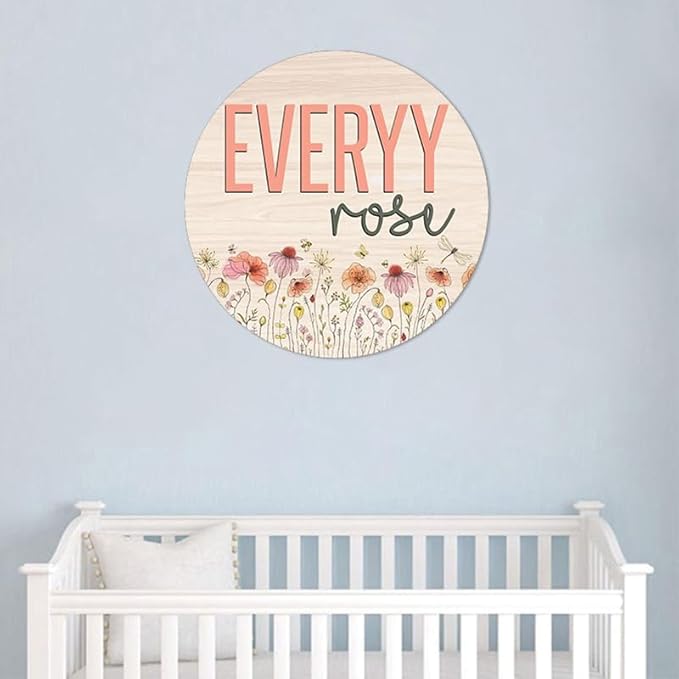 Personalized Wooden Round 3D Nursery Name Sign Boho Floral Pattern, Baby Name Sign Wildflower Decor, Baby Shower, for kids room gift/13