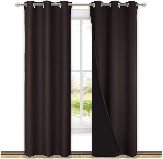 NICETOWN Full Shade Curtain Panels, 37" Wide x 80" Long, Toffee Brown, Pair of Thermal Insulated & Energy Efficiency Blackout Drapes for Living Room, Lined Silky Performance Window Dressing