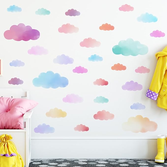 Clouds Wall Decals Colorful Clouds Wall Stickers for Baby Nursery Playroom Bedroom Classroom Kindergarten Decor