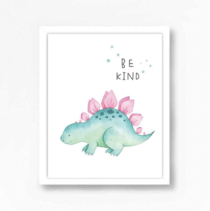 Gubrandin Watercolor Dinosaur Print Motivational Quote Wall Art Nursery Bedroom Decoration Funny Animals Poster for Boys or Girls Bedroom (8x10 inch，Set of 4，Unframed)