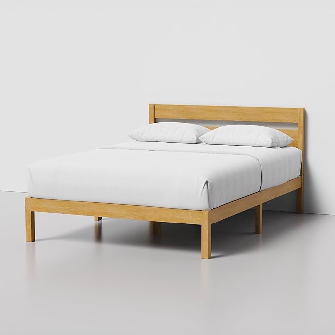 LIFEMENT Classic Wood Platform Bed Frame with Headboard, Essential, Noise Free, Under Bed Storage, No Box Spring Needed, Easy Assembly (Natural, Full)