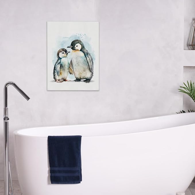 Baby Penguin Kids Boys Bathroom Wall Art Room Decor, Black and White Animal Penguin Pictures Wall Decor for Kids Baby Girls Boys Room Bathroom Bedroom Nursery,11x14 Inch Two