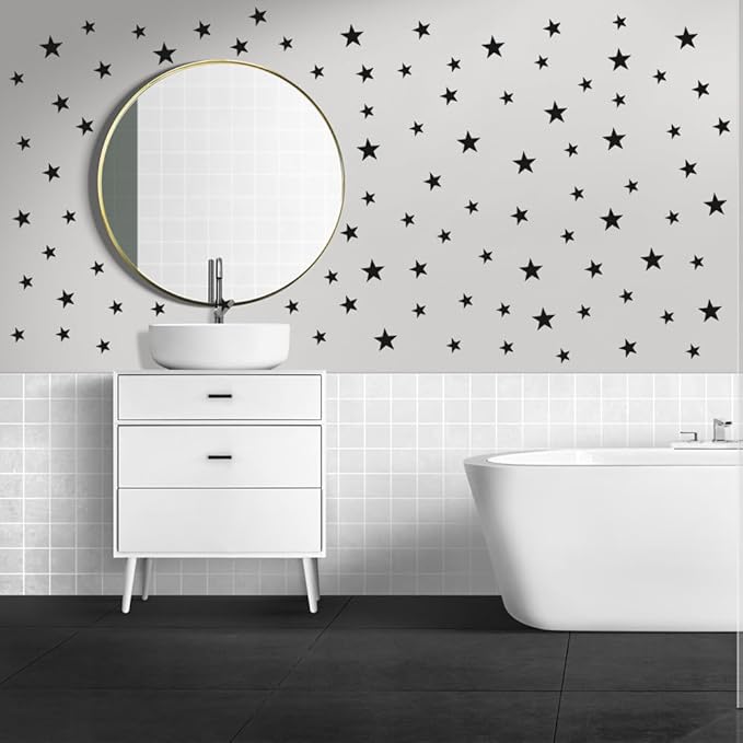 112 Pcs Black Star Wall Decals – Peel and Stick, Removable Vinyl Stickers for Kids Rooms, Nurseries & Home Decor (Matte Black Stars, Self-Adhesive)