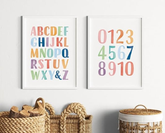 OZCONO Rainbow Alphabet and Numbers Poster for Kids, Educational Wall Art,Classroom Decor, Montessori Teaching, Toddler Learning (Unframed) (20x30)