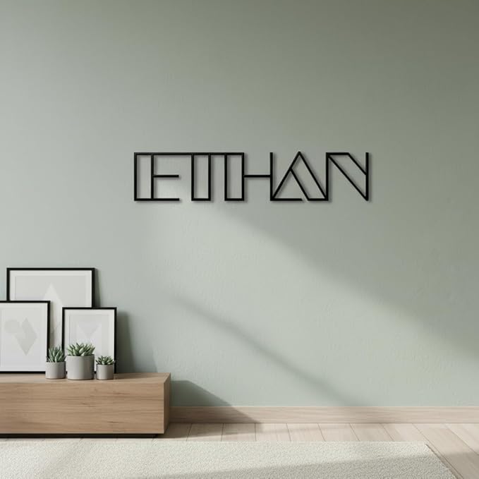 Custom Metal Name Sign – Custom Name Sign Baby – Personalized Geometric Name Wall Decor, Modern Laser Cut Iron Words For Nursery, Wedding Backdrop & Home Decoration Gift (8"-22")