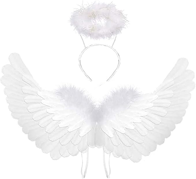 BohoSM Angel Costume Wings and Halo Adult White Angel Costumes Wings for Girls Kids Party Children's Boys Halloween Christmas