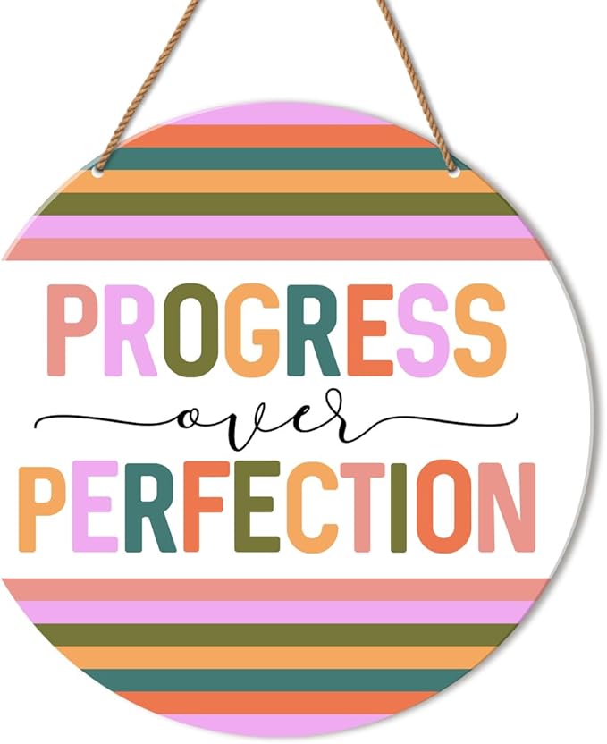 HSNBT Boho Classroom Wall Decor, Nursery kindergarten Classroom Positive Wall Decor Primary School Hanging Sign Decoration, Progress Over Perfection