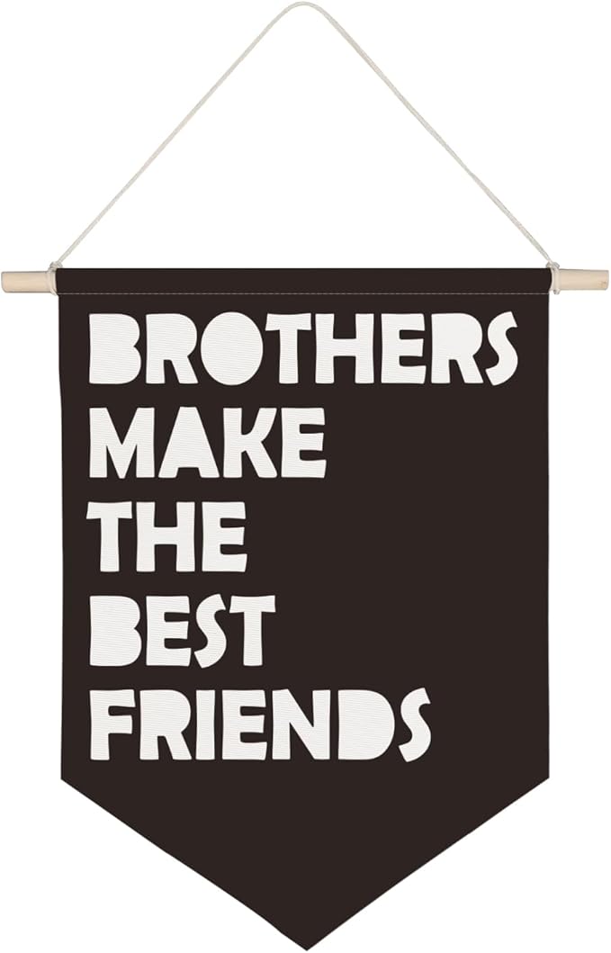QODUNG Kids Room Wall Decor,Brothers Make The Best Friends Canvas Banner,Canvas Hanging Pennant Wall Flag for Playroom Kids Room Home Bedroom