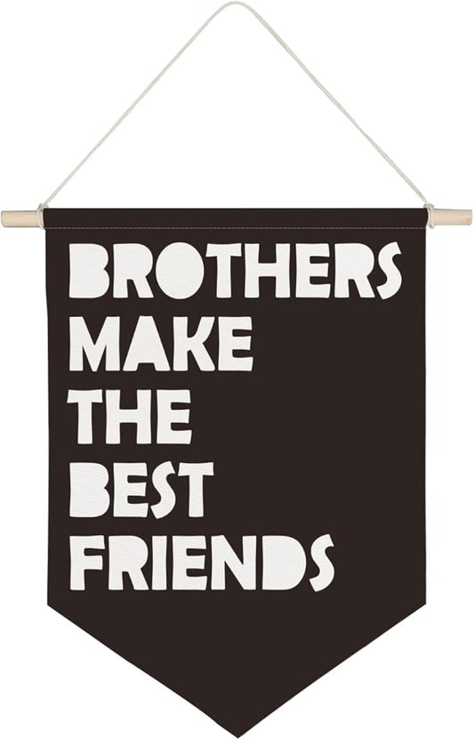 QODUNG Kids Room Wall Decor,Brothers Make The Best Friends Canvas Banner,Canvas Hanging Pennant Wall Flag for Playroom Kids Room Home Bedroom