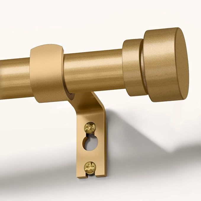Modern Gold Curtain Rods for Windows 72 to 144 Inches Adjustable Length Heavy Duty 1" Diameter Window Curtain Rod with Decorative Finials for Outdoor Bedroom Kitchen Living Room