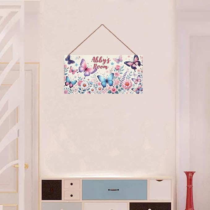 Personalized Flowers Signs Cute Room Decor Custom Wooden Signs Nursery Girl Name Hanging Décor Kids Door Sign