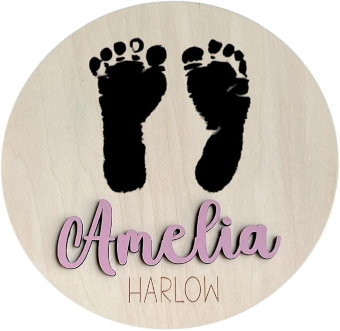Personalized Newborn Name and Footprint Sign - Baby Name Reveal, Baby FootPrint Sign for Hospital, Newborn Photo Prop, 19 Font Options, 30 Colors (Footprint Sign)