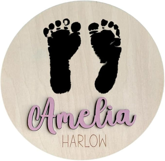 Personalized Newborn Name and Footprint Sign - Baby Name Reveal, Baby FootPrint Sign for Hospital, Newborn Photo Prop, 19 Font Options, 30 Colors (Footprint Sign)