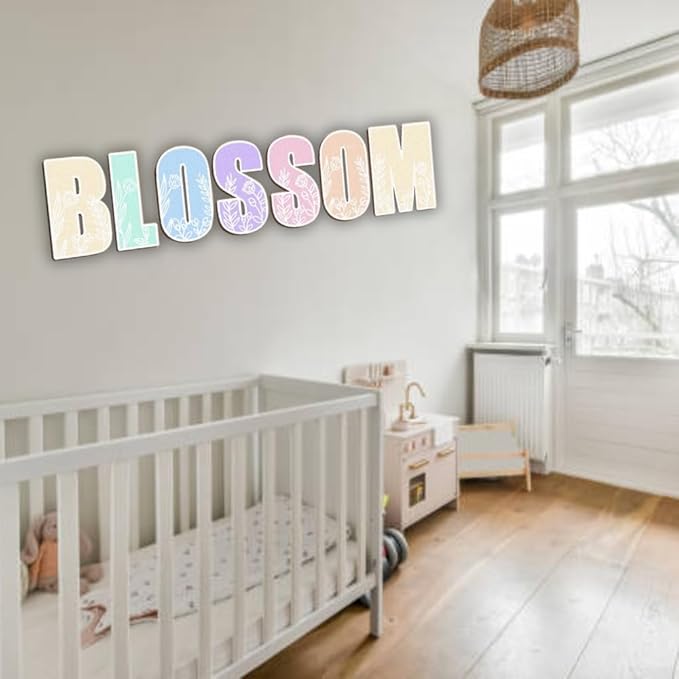 Personalized Wooden Name Sign - Custom Baby Name Signs for Nursery & Kids Room, Baby Announcement Sign, Wall Name Signs Personalized, Round Wooden Letters for Nursery Decor (Floral 3D)