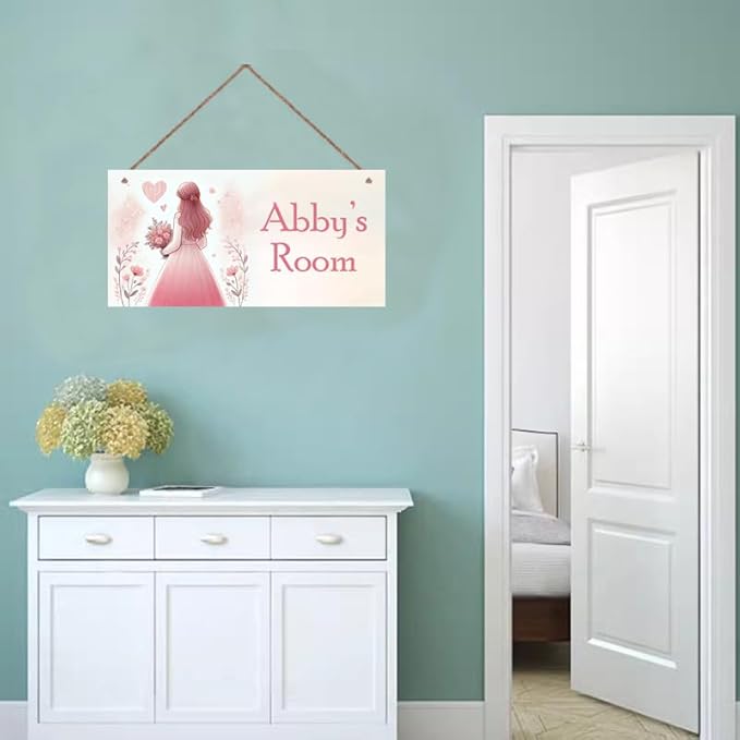 Personalized Sign For Girls Bedroom Pretty Girl and Heart Personalized Name Door Sign Wall Art Décor Wood Plaque Sign Wall Decor
