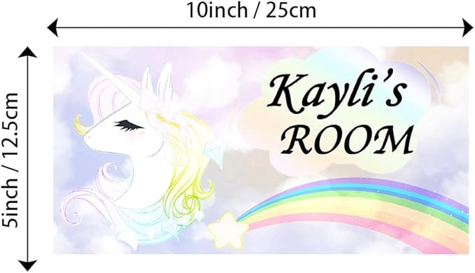 Personalized Name's Pretty Iridescent unicorn with rainbow Nursery Kid's Children's Girls Bedroom Door Sign Wood Plaque Sign Wall Decor Gift