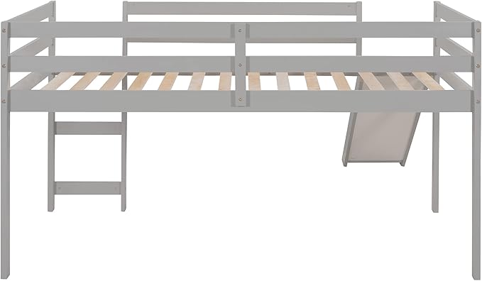 Loft Twin Bed Frame for Boys Girls Kids Toddler with Slide, Multifunctional Design, Twin (Gray)