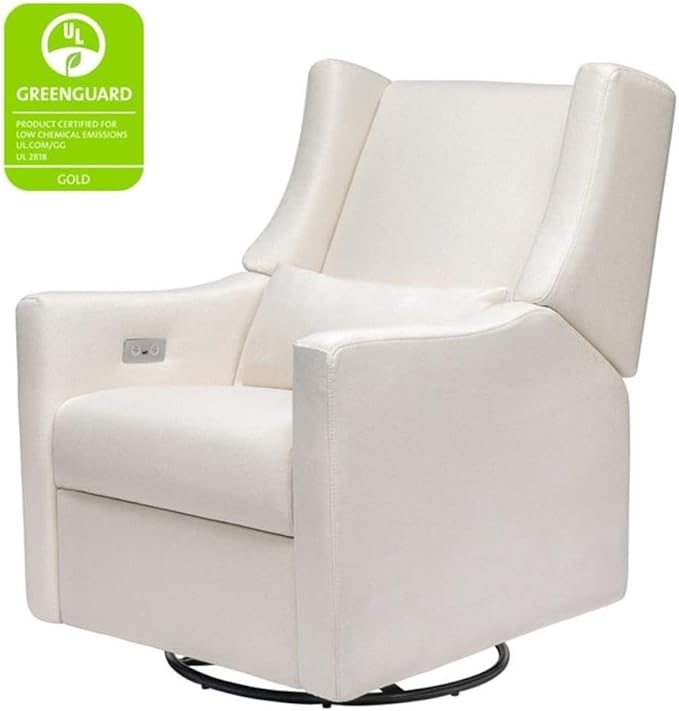 babyletto Kiwi Eco-Weave Polyester Fabric Power Glider Recliner with Electronic Control, Built-in USB Port, Push-Button Controls, Smooth Swivel Motion, in Cream Finish
