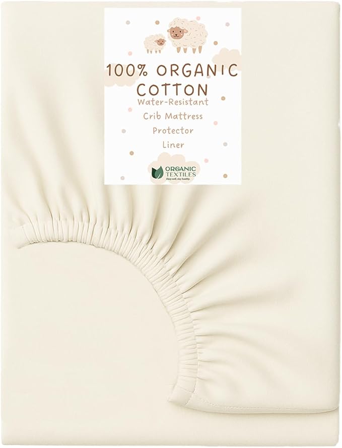 Organic Cotton Crib Mattress Protector (Water-Resistant) - Breathable Fitted Liner Pad, GOTS-Certified, Hypoallergenic, Made in USA - Playard 38"x26" - Pack of 1
