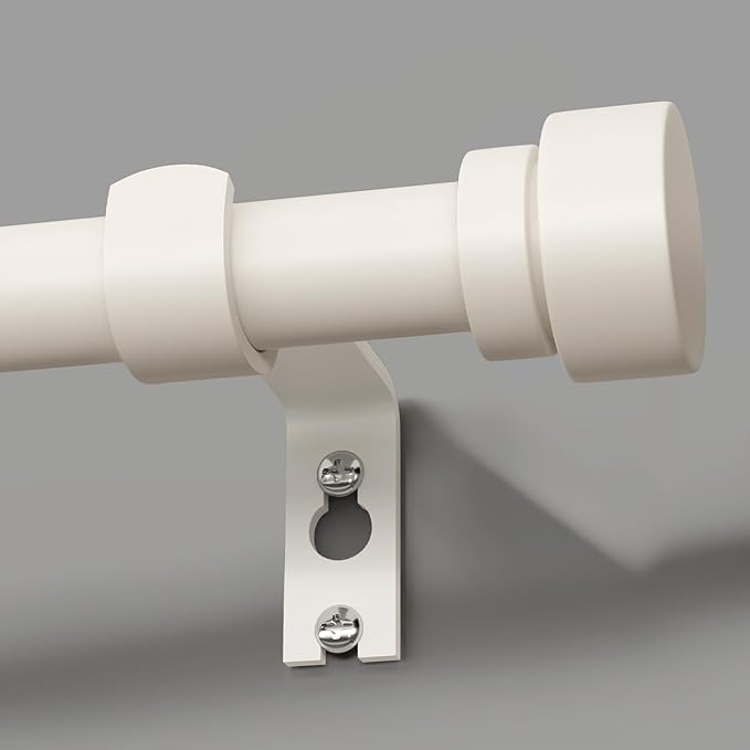 Modern White Curtain Rods for Windows 28 to 48 Inches Adjustable Length Heavy Duty 1" Diameter Window Curtain Rod with Decorative Finials for Outdoor Bedroom Kitchen Living Room