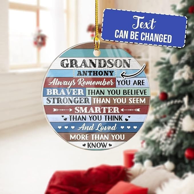 wowcugi Personalized Grandson Ornament for Christmas Tree Custom Inspirational Grandsons Acrylic Ornaments Xmas Tree Decorations Keepsake Gifts for Grandbaby from Grandparent Grandpa Grandma