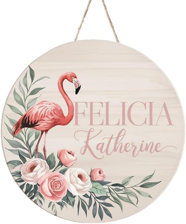 Personalized Wooden Name Signs for Nursery, Flamingo Sign for Baby Door Decor, Newborn Gifts for Girl, Girls Nursery Wall Bedroom Decorations, Mother's Day Gifts for New Mom Dad Gift