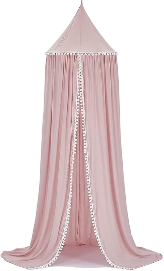 Bed Canopy, Hanging Round Dome Mosquito Net Curtains Tent Canopies Over Cute Princess Style Decoration Crib Ceiling Castle For Girls Baby Kids Boys Child Nursery Bedroom Reading (Pink)