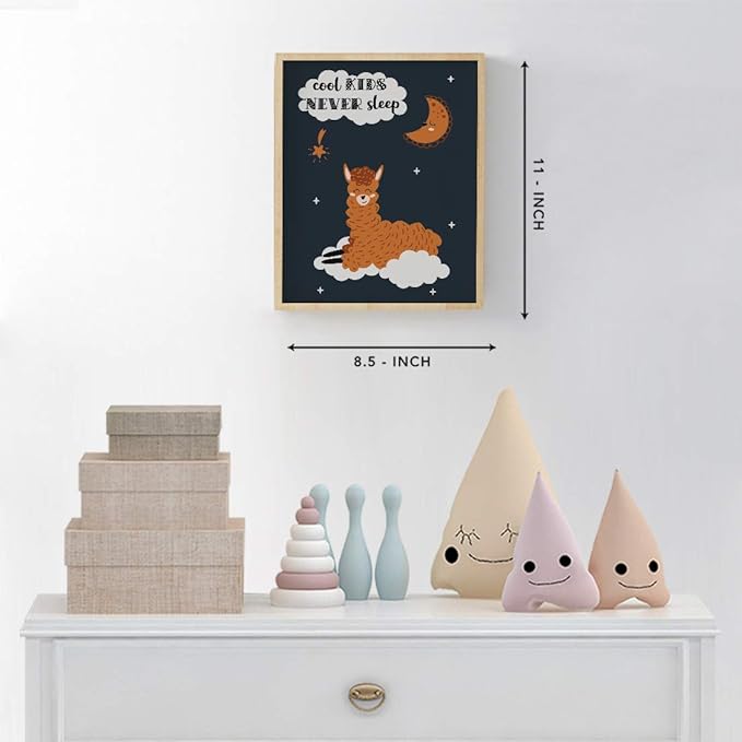 Andaz Press Nursery Kids Room Scandinavian Hello Llama Wall Art Decor Poster Prints, 8.5 x 11-inch, Scandinavian Cool Kids Never Sleep Llama Graphic, 1-Pack, Unframed
