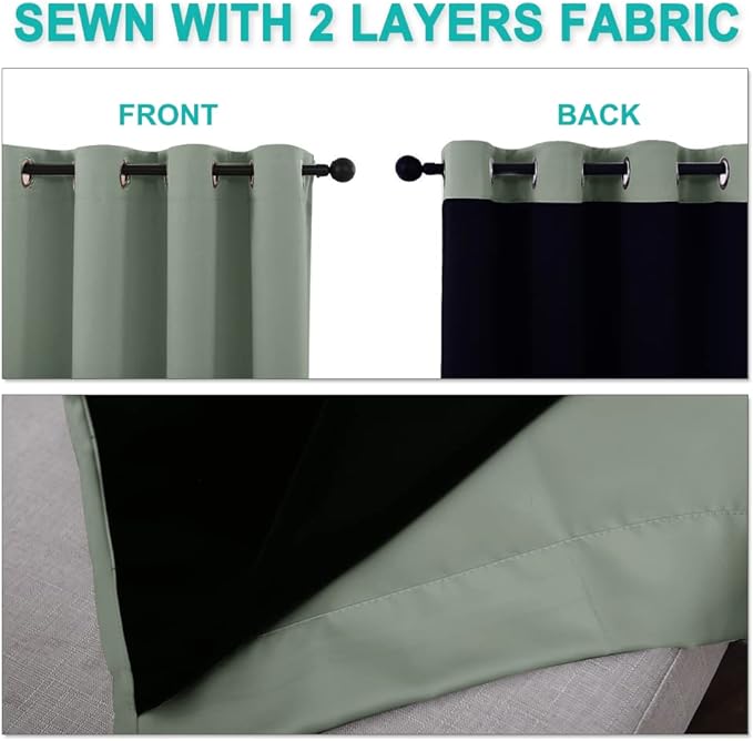 NICETOWN 100% Blackout Curtains 54 inches Long, Double-Deck Completely Blackout Window Treatment Thermal Insulated Lined Drapes for Small Window (Greyish Green, 1 Pair, 42 inches Width Each Panel)