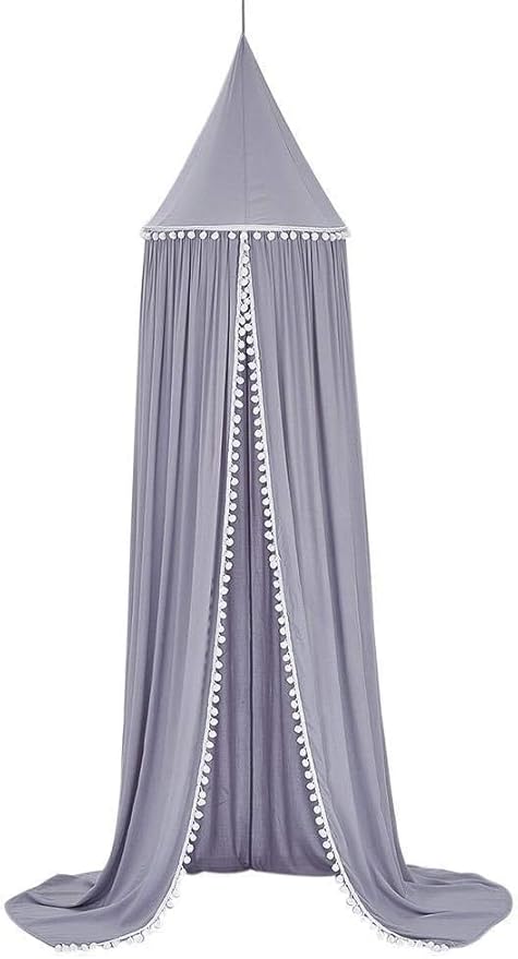 Bed Canopy, Hanging Round Dome Mosquito Net Curtains Tent Canopies Over Cute Princess Style Decoration Crib Ceiling Castle For Girls Baby Kids Boys Child Nursery Bedroom Reading (Grey)