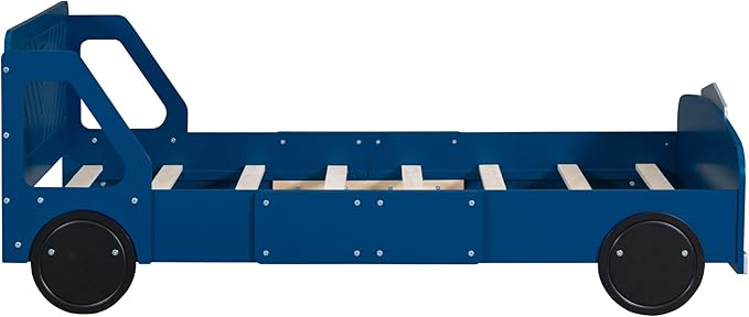 Twin Size Car-Shaped Platform Bed Frame for Boys Girls Kids Adults Toddler with Wheels,Blue