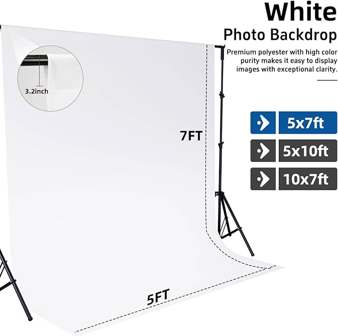 White Backdrop,5x7FT Photo Backdrop for Photography Background Backdrops Curtain for Portraits Studio Photoshoot Party Screen Video Recording