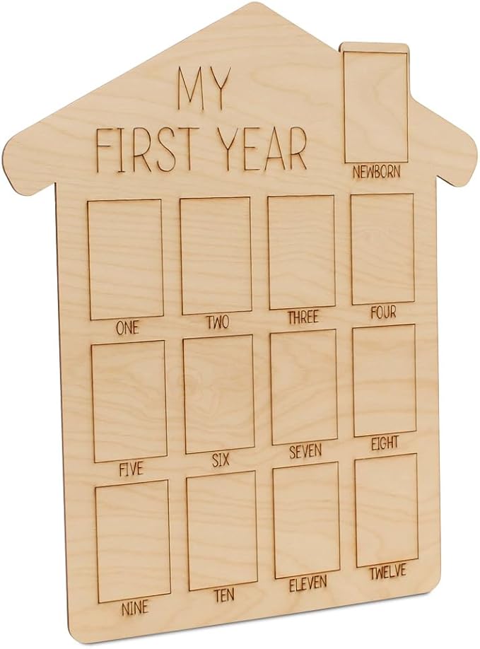 My First Year Photo Frame 14-inch, Baby Picture Frame for Baby Keepsake, Nursery Decor, and Birthday Party, by Woodpeckers