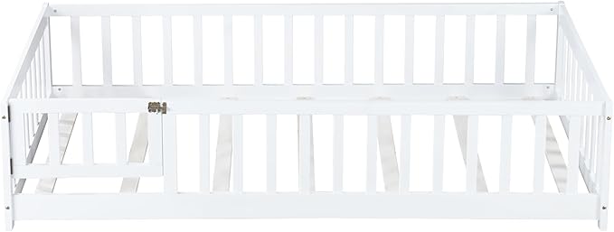 Bellemave Twin Size Floor Bed for Kids, Girls, Boys, Rubber Wood Floor Bed with slats and Door, White