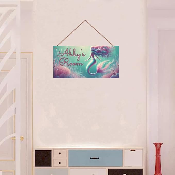 Personalized Signs Mermaid Sign For Kids Room Custom Name Door Wall Decor Floral Nursery Art Plate For Boys Room Girls Bedroom Little Man Cave