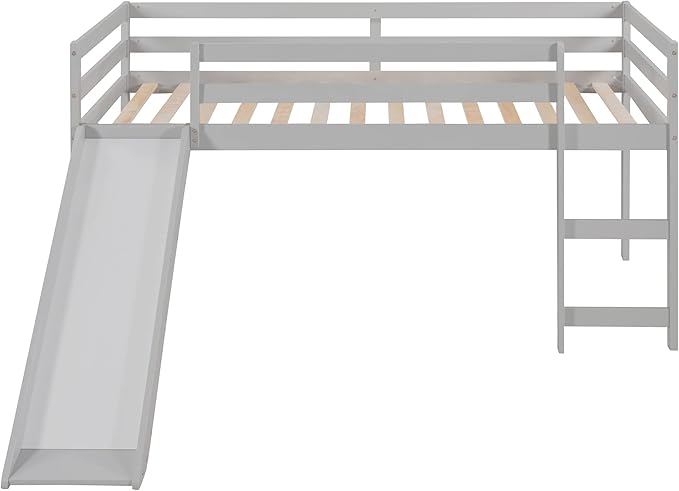 Loft Twin Bed Frame for Boys Girls Kids Toddler with Slide, Multifunctional Design, Twin (Gray)