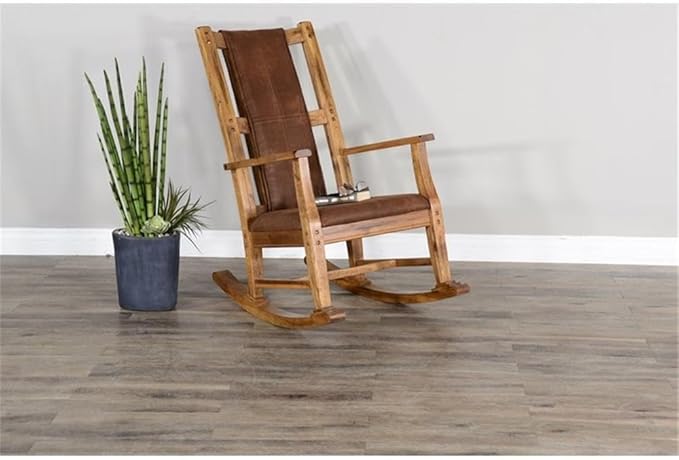 Pemberly Row Farmhouse Mindi Wood Rocking Chair in Rustic Oak