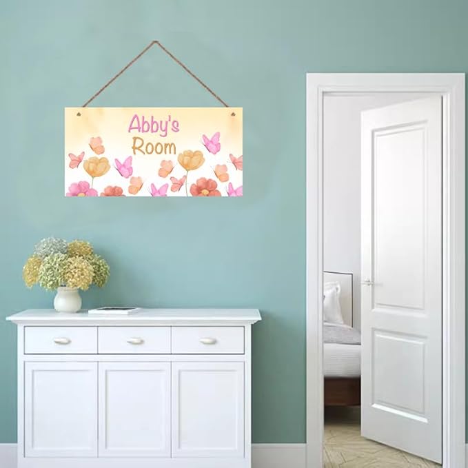 Personalized Sign Flowers Decor For Girls Room, Butterfly Themed Kids Bedroom Decor, Fantasy Room Décor for Little Man Cave, Pink Decorations For Girls Room Nursery Baby Playroom