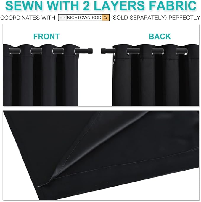 NICETOWN High-End Thermal Curtains, Full Blackout Curtains 84 inches Long for Dining Room, Soundproof Window Treatment Drapes for Hall Room, Black, 52 inches Wide Per Panel, Set of 2 Panels