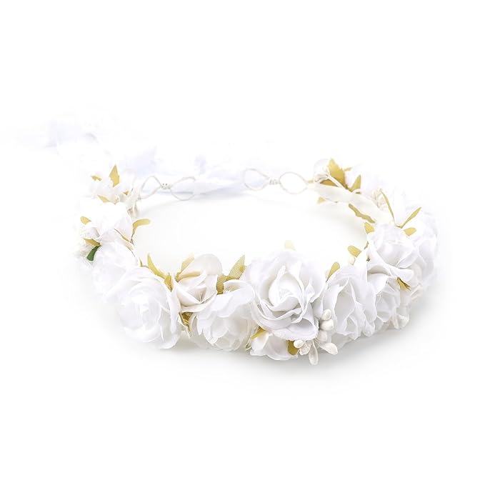White Flower Crown for Girls First Communion Kids Floral Headband Child Hair Accessories Birthday Party Photo Prop